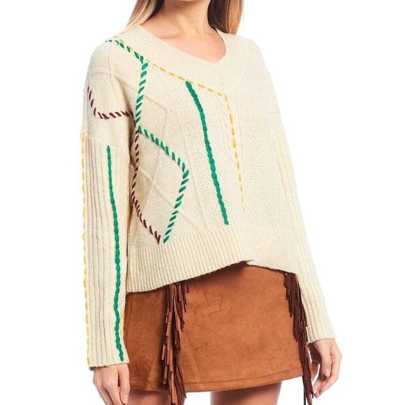 Chelsea & Violet Women's Large Knit‎ Sweater Crochet Long Sleeve Oatmeal - Picture 1 of 9